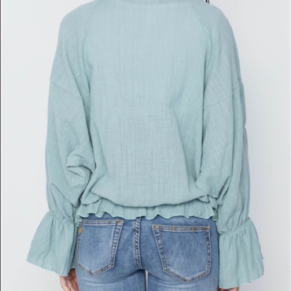 Boho Mint Ruffle Long Sleeved Blouse - Picture 3 of 5